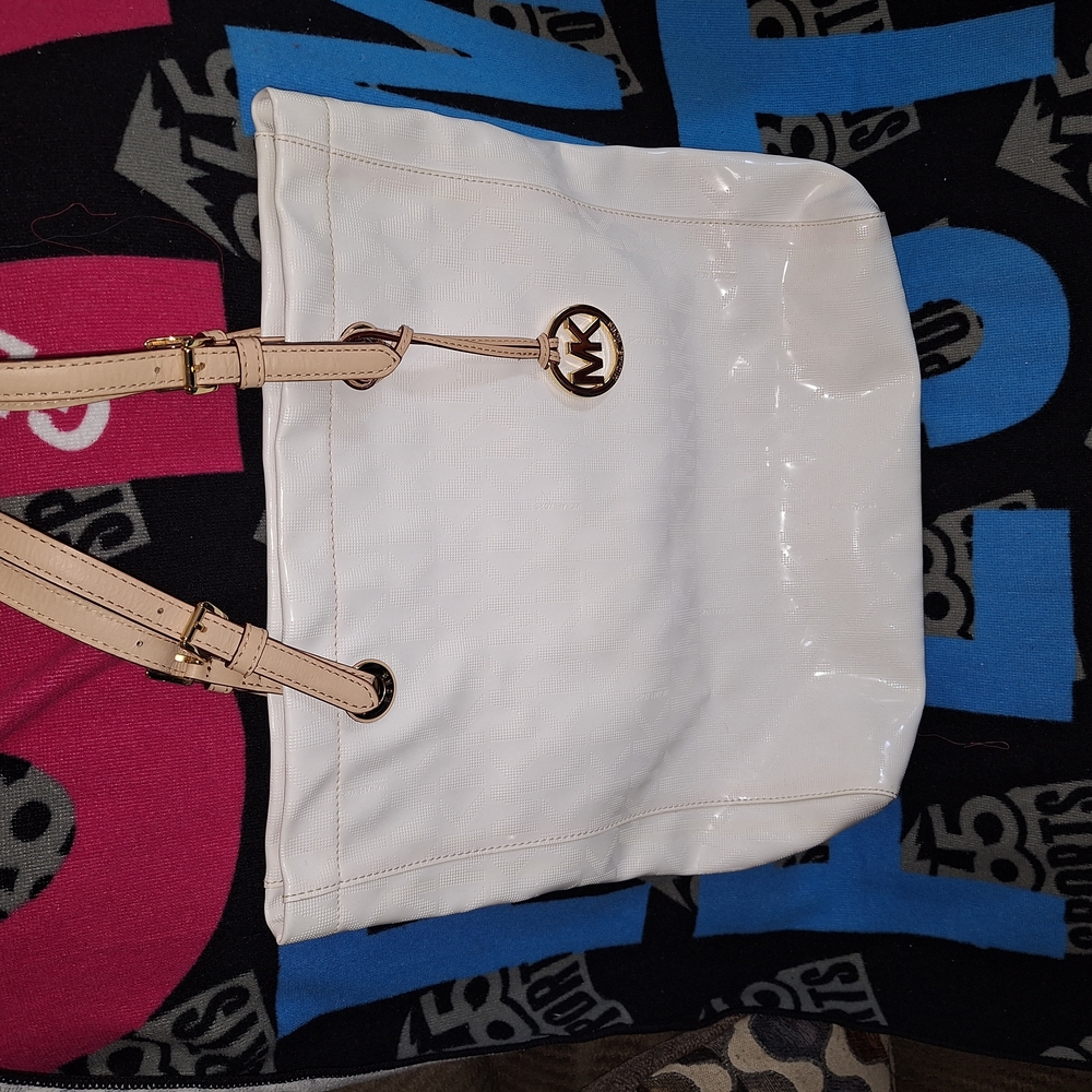 Michael Kors Collection White Tote with Tan Accents